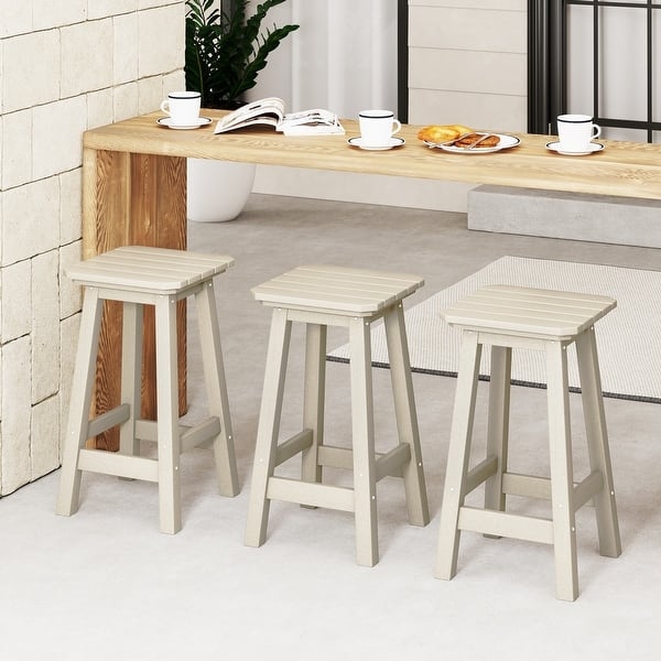 Counter Stool Set of 3 Turquoise Slat Back Coastal Style