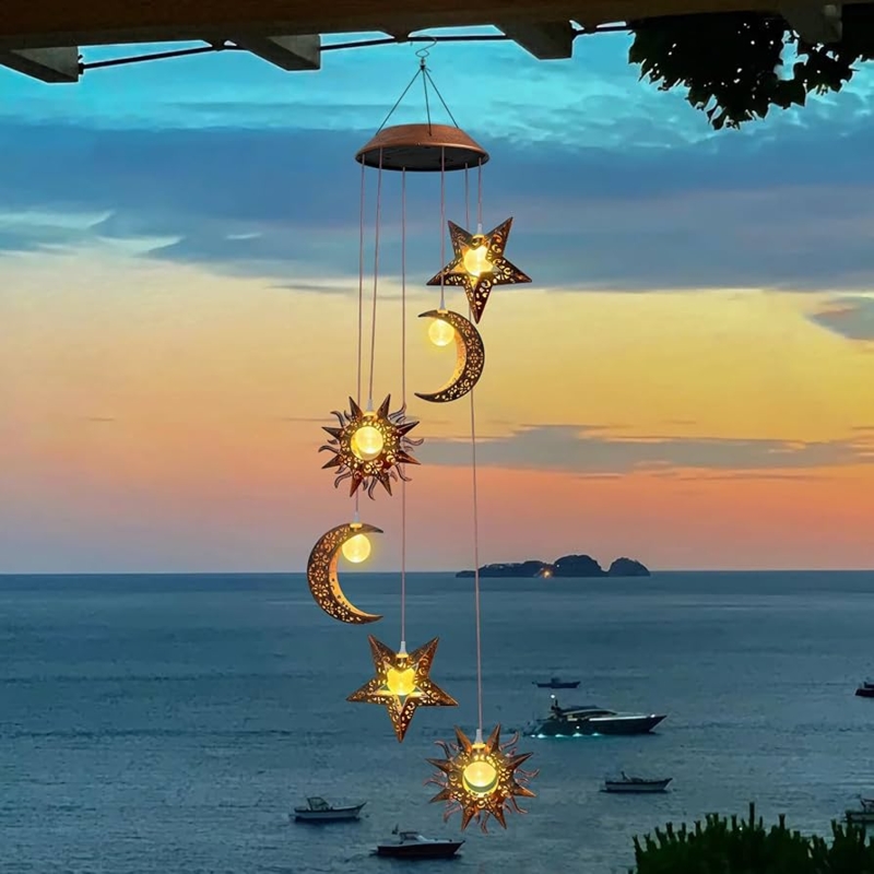 Crackle Glass Globe Wind Chime with Sun Moon Motif