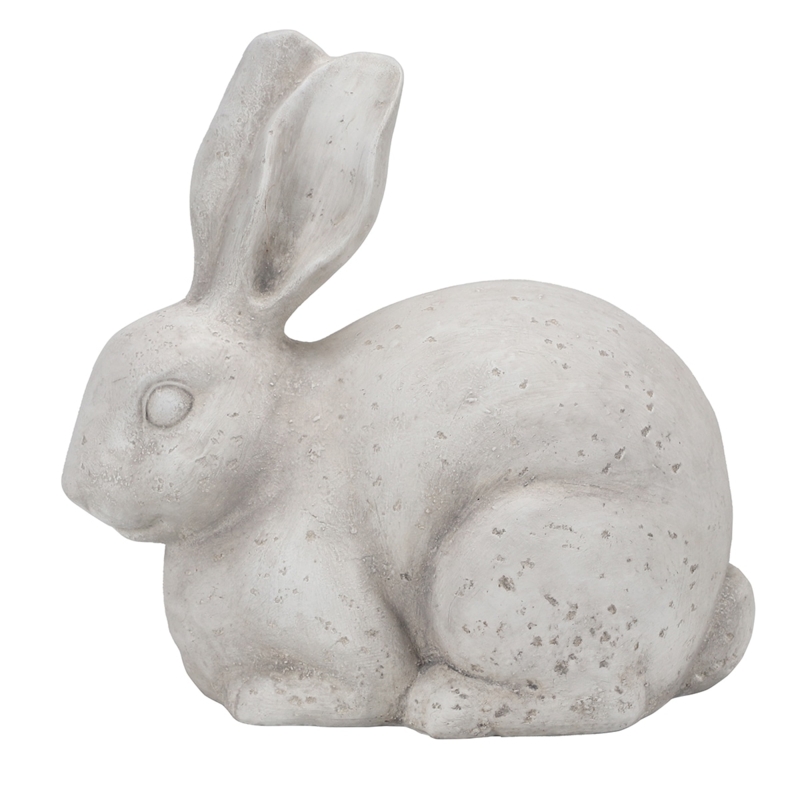 Cream Garden Statue Rabbit Alert Pose Etched Fur Texture