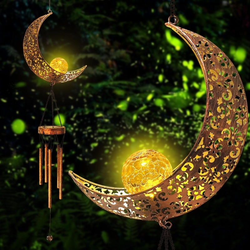 Crescent Moon Shape Wind Chime with Glowing Orb