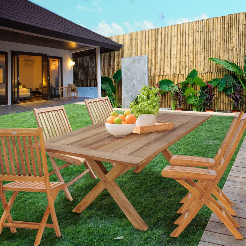 Cross-Leg Wood Dining Table with Rustic Trestle Base