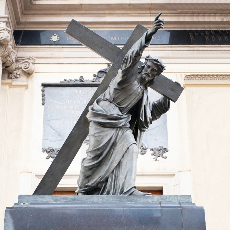 Crucifix Statue, Bronze Patina Outdoor Religious Statuary, Matte Finish.