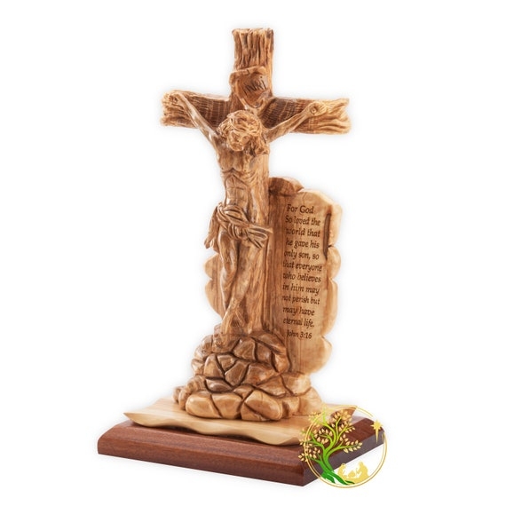 Crucifix, Swirl Grain Hand Carved Wooden Crucifix Decor, Satin Finish.