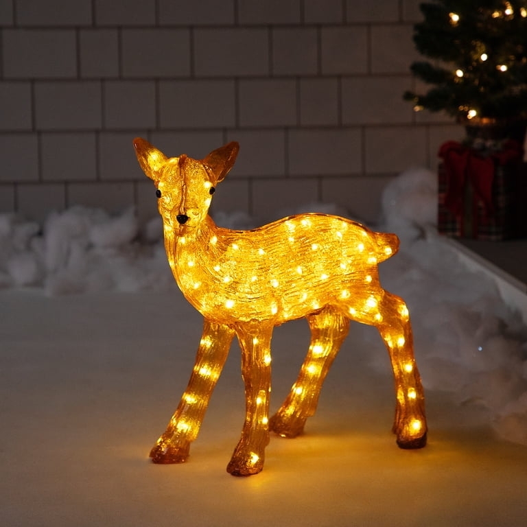 Crystalline Acrylic Reindeer Decoration, Faceted Internal LED Glow.