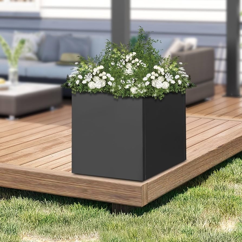 Cube Planter, Matte Black Finish, Cubic Silhouette. Modern outdoor cube planter.