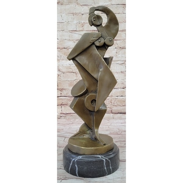 Cubist Figurative Sculpture Weathered Bronze Verdigris Patina Desk Statue