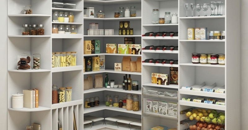 Custom Pantry Cabinet with X-Shaped Wine Rack and Wire Baskets