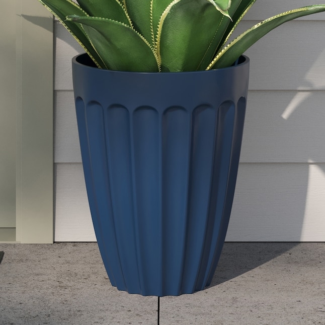 Cylindrical Garden Planter with Vertical Ribbing and Matte Stone Texture