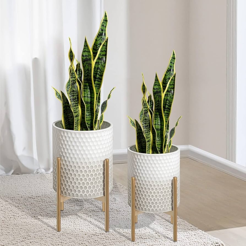 Cylindrical Planter Set Ombre Effect Mid Century Metal Stands