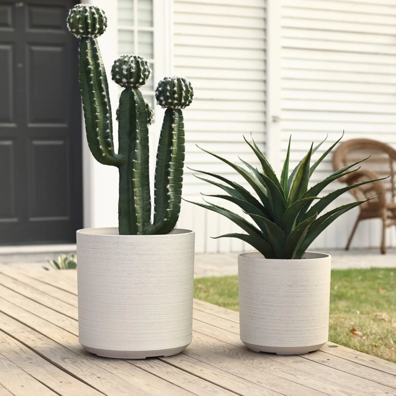 Cylindrical Planters Speckled Finish Plastic Like Modern Garden Pots Matte