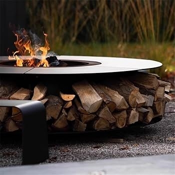 Cylindrical Wood Burning Fire Pit with Slatted Base and Storage
