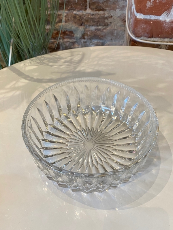 Decorative Bowl Clear Glass Diamond Cut Scalloped Mid-Century