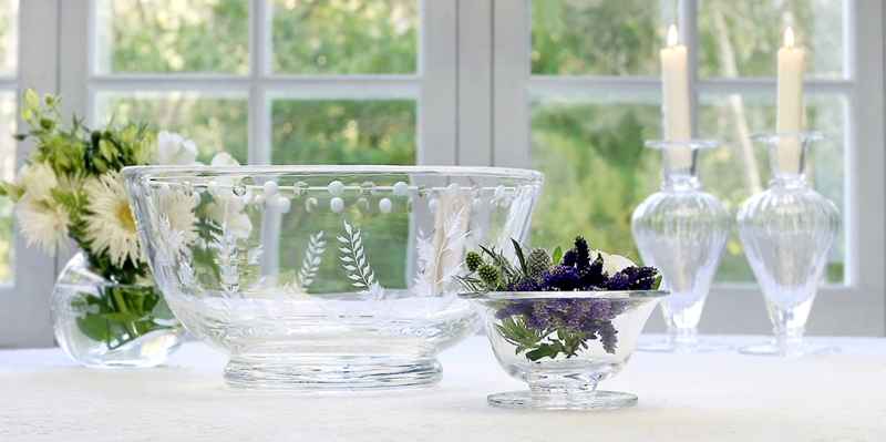 Decorative Bowl Crystal Diamond Cut Lattice Pattern Scalloped Rim