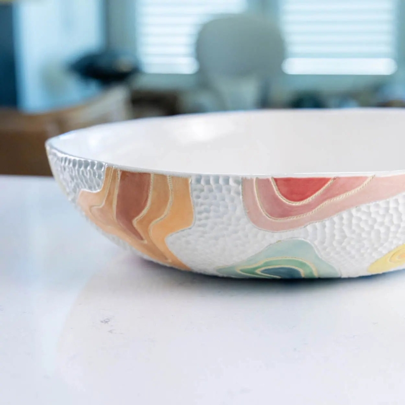 Decorative Bowl, Drip Glaze Eggshell Stoneware, Contemporary Tabletop