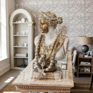 Decorative Bust Child Subject Distressed Cream Stone Finish Pedestal