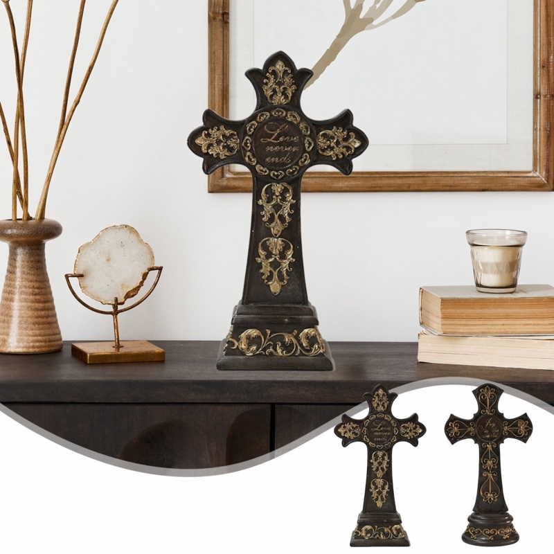 Decorative Cross, Good Shepherd Motif Decorative Sculpture, Stone Like.