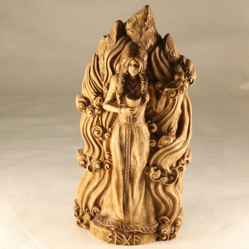Decorative Figurine, Hand Carved with Runic Symbols, Rustic Viking