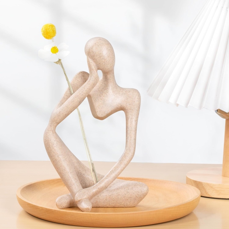 Decorative Figurine Sandstone Texture Thinker Pose Hollow Out Torso