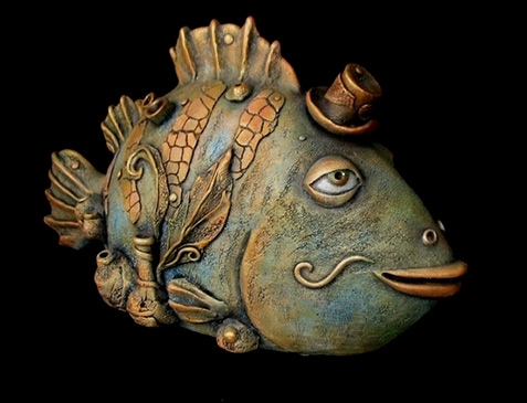 Decorative Figurine Surrealist Ceramic Fish Sculpture Sculpted Texture