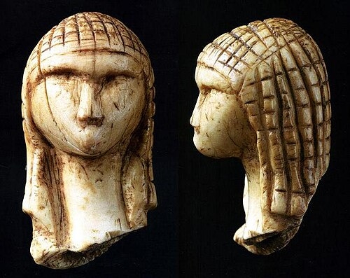 Decorative Sculpture Abstract Head, Grid Hair Featureless Minimalist