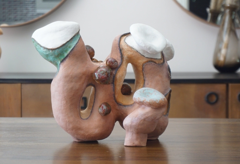 Decorative Sculpture Chamotte Clay Organic Loop Form Speckled Wabi-Sabi
