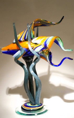 Decorative Sculpture, Seaweed Motif, Hand-Blown, Glossy