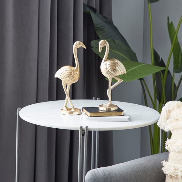 Decorative Sculpture Set Gold Birds Long Necks Round Bases Elegant