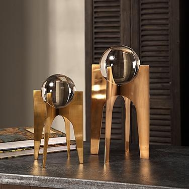 Decorative Sculpture Spheres Set of Two Faceted Crystal-like