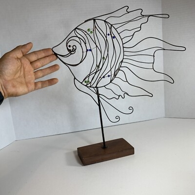 Decorative Sculpture Vintage Wire Fish Sculpture Wire Mesh Body Rustic