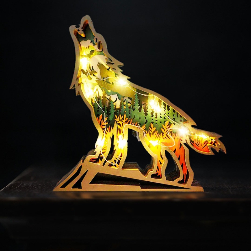 Decorative Sculpture Wolf Silhouette Multi-layer Design LED Light