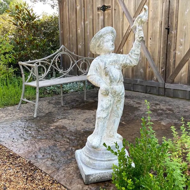Decorative Statue Farm Boy Heavily Distressed Rustic Garden Statue