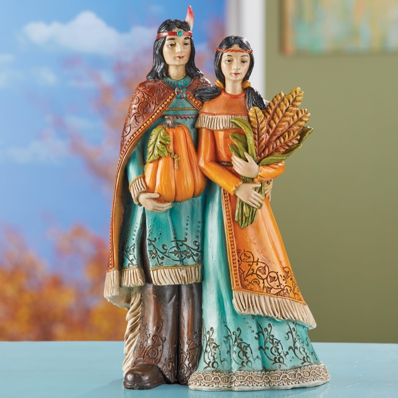 Decorative Statue Harvest Theme Hand-Painted Couple Autumn Decor