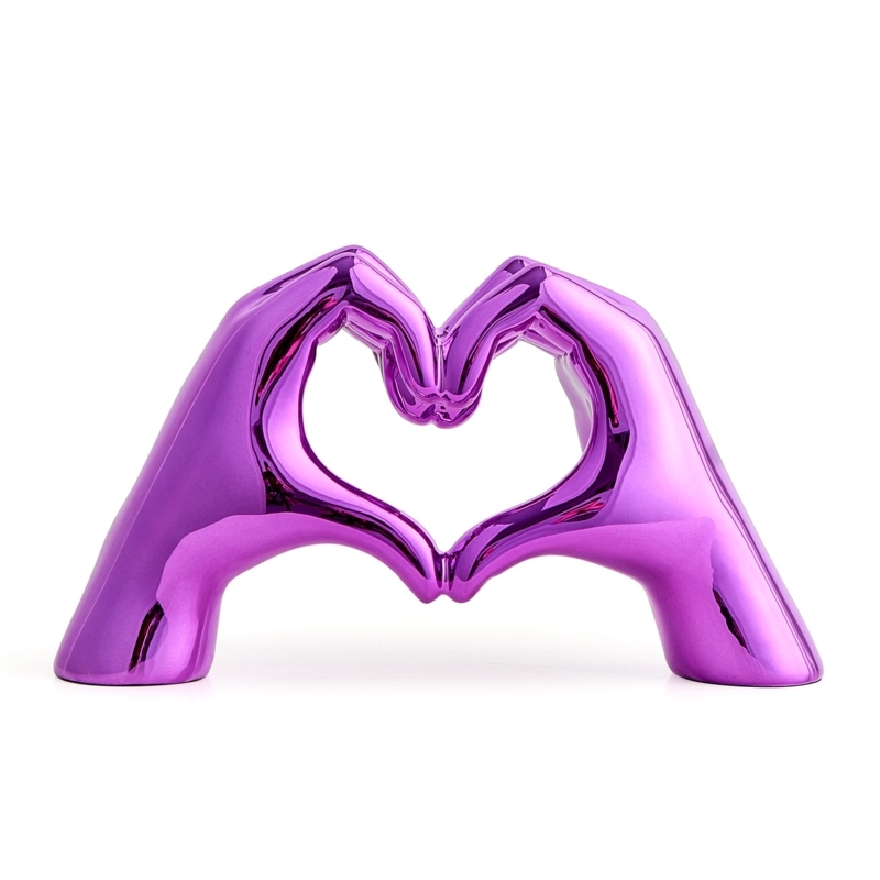 Decorative Statue Heart Hand Silhouette Chrome Finish Modern