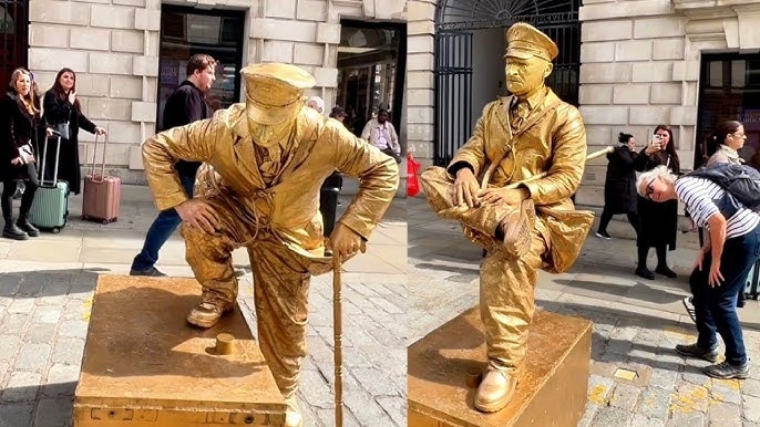 Decorative Statue in Levitation Pose with Polished Monochromatic Gold.