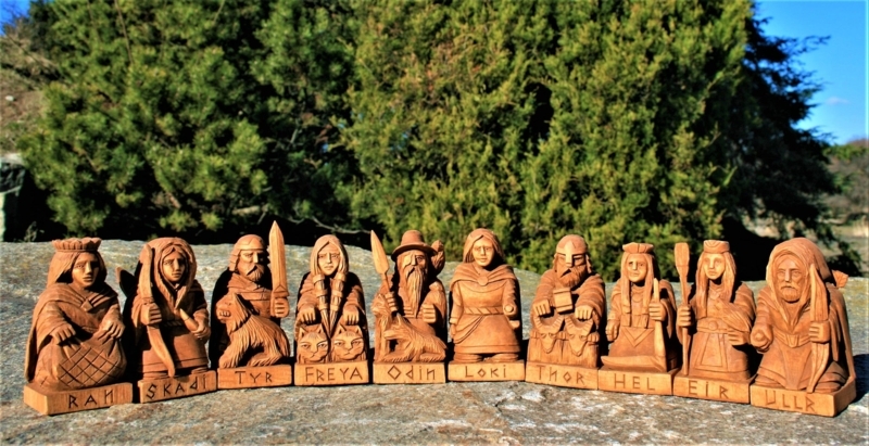 Decorative Statue Set, Artisan Craftsmanship, Carved Wooden Library