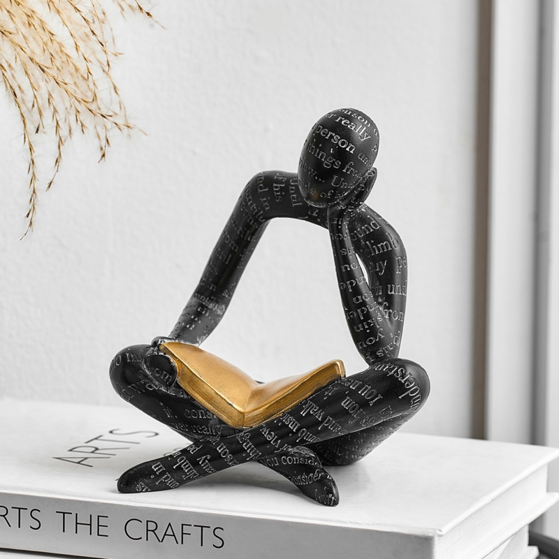 Decorative Statue Set: Matte Black Abstract Reading Poses.