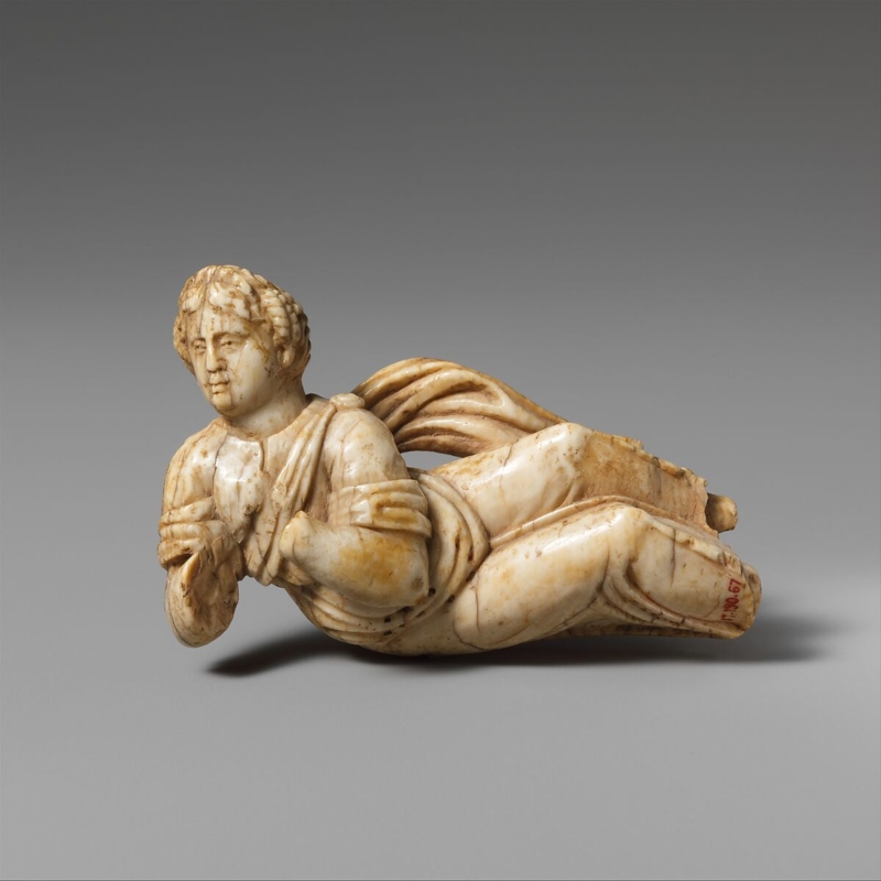 Decorative Statuette Roman Style Reclining Woman, Antique Patina