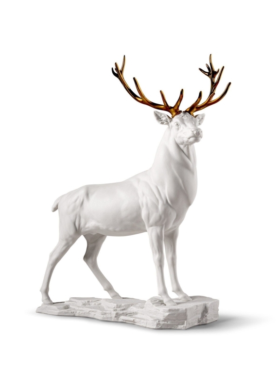 Deer Sculpture Minimalist Silhouette Copper Tipped Ears Matte White Finish