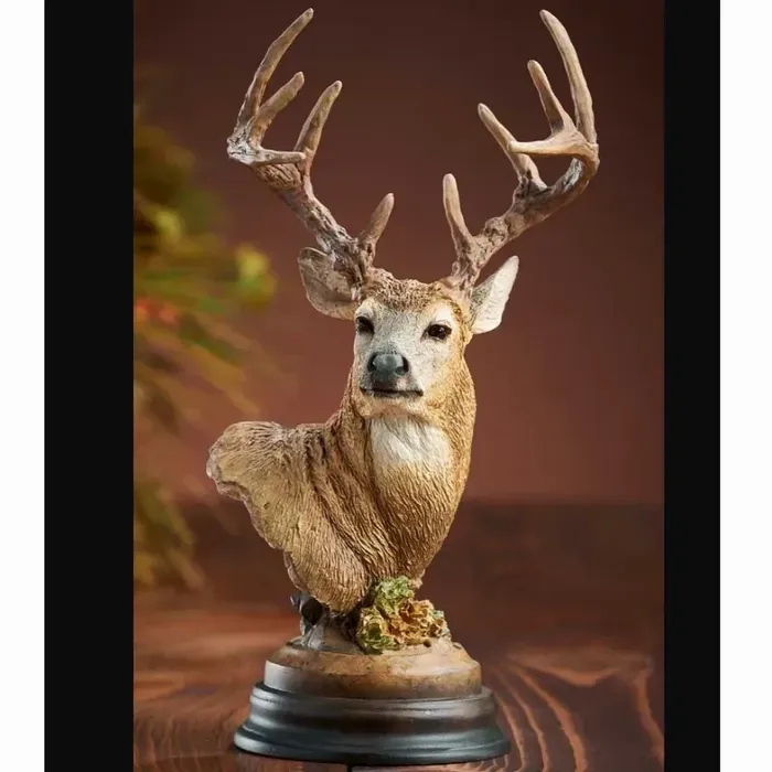 Deer Statue Realistic Fur Texture Alert Pose Multi Point Antlers Lodge Decor