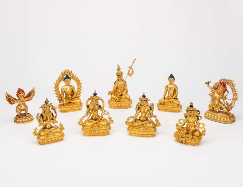 Deity Statue Set with Intricate Carvings on Lotus Pedestal Bases