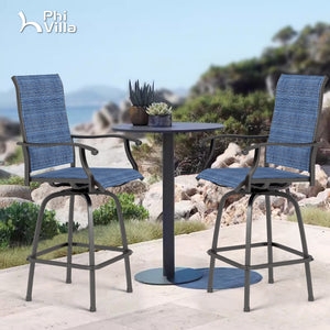 Denim Blue Swivel Bar Stools Slatted Back Metal Frame Outdoor Dining