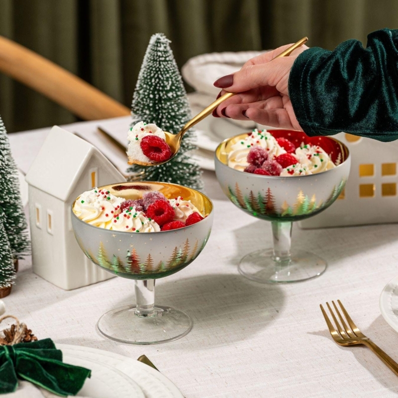 Dessert Bowl, Tree Shaped Green Glass, Festive Holiday Tabletop