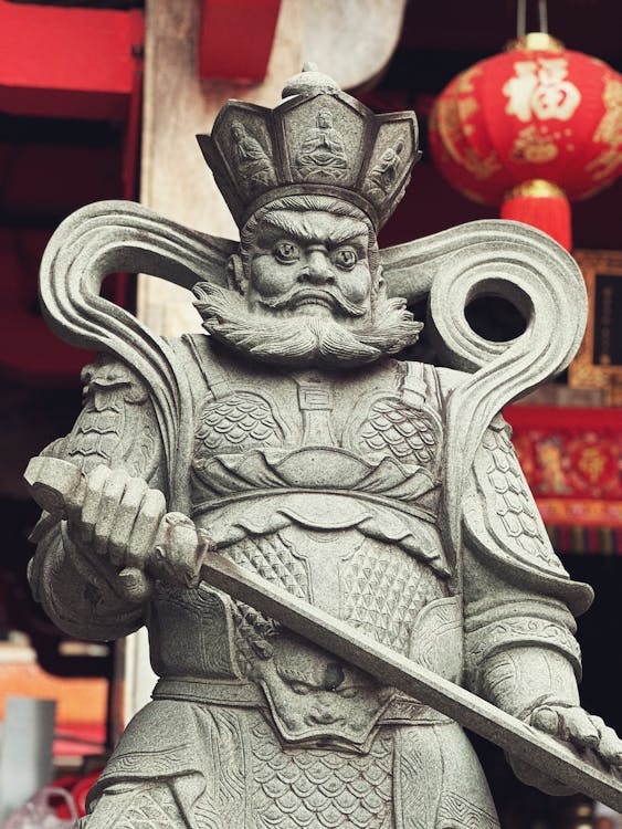 Detailed Garden Warrior Statue with Intricate Carved Stone Armor