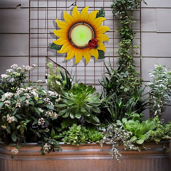 Dimensional Sunflower Wall Decor Metal & Textured Glass