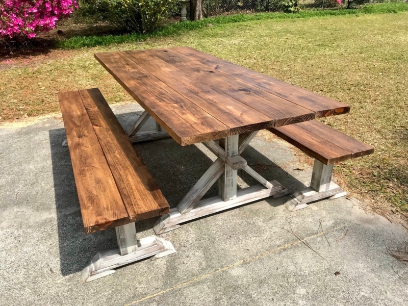 Dining Set Distressed Pedestal Base Rustic Farmhouse Outdoor