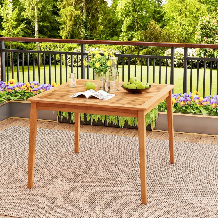Dining Table Acacia Wood Slatted Top Umbrella Hole Cross-Brace Legs