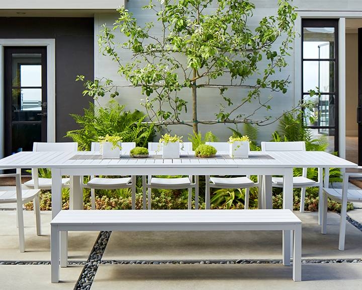Dining Table Aluminum Extension Capability Slatted Minimalist Patio