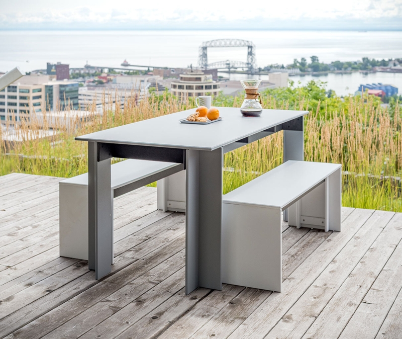 Dining Table Ash Blue Synthetic with Slatted Top and Mitered Legs