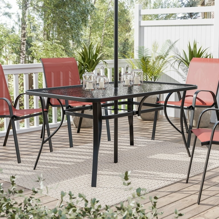 Dining Table Black Metal Slatted Minimalist Water Resistant Durable