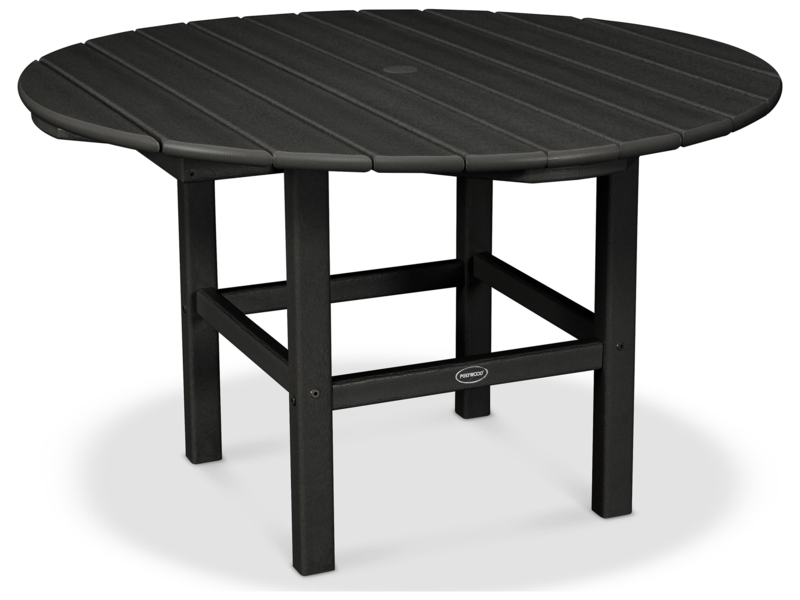 Dining Table Charcoal Gray Round Slatted Top Curved Legs Patio